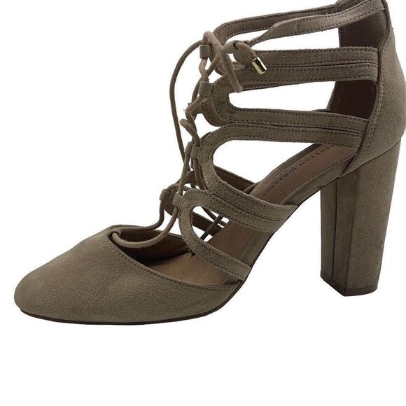 Christian Siriano Block Heel Strappy Round Toe Suede Shoe Tan 4" Women's Size 10 - Picture 2 of 7